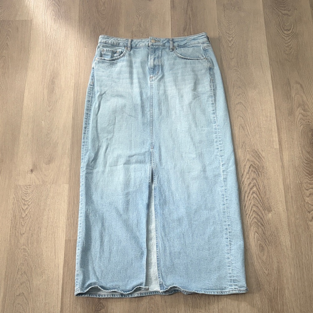 LOFT High Rise Light Blue Maxi Denim Skirt
